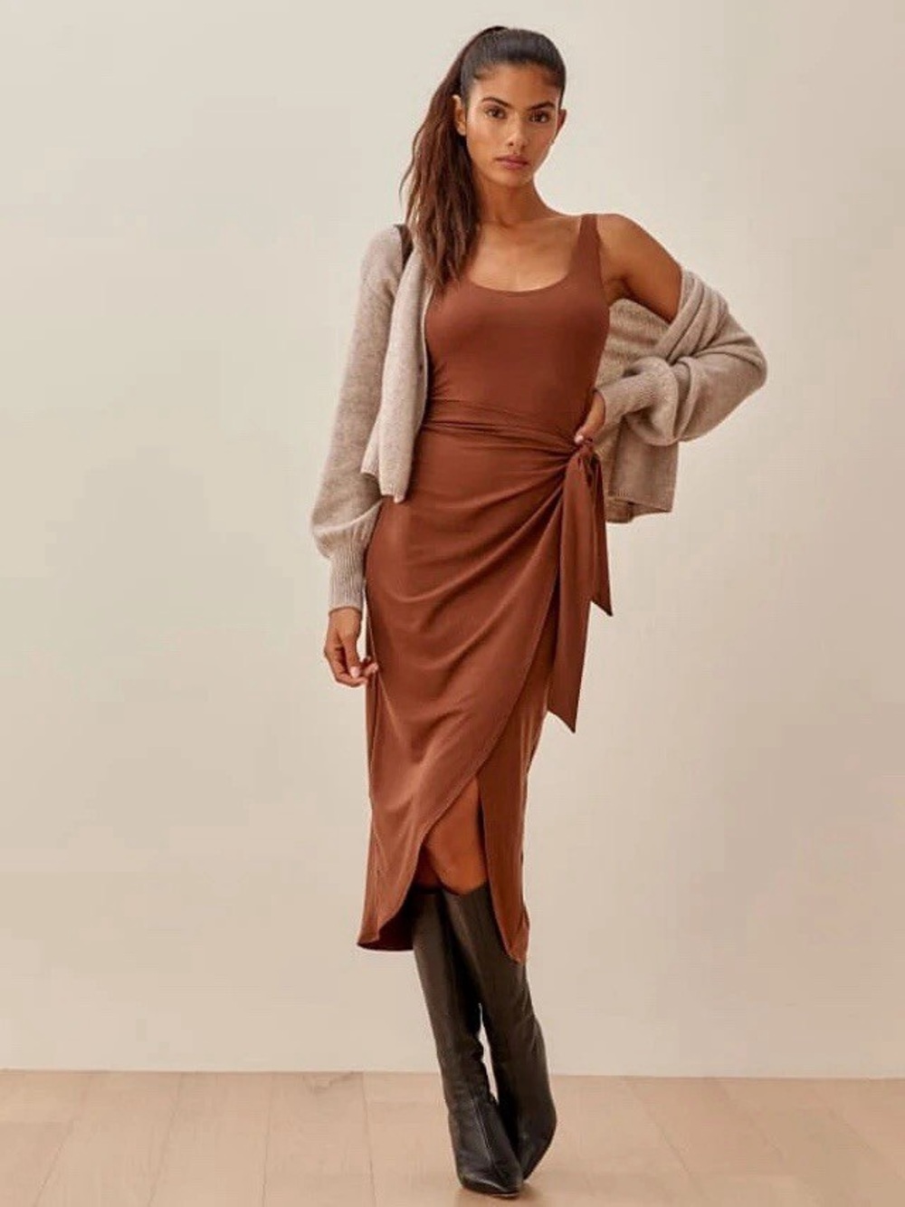 Reformation Kaila Brown Wrap Dress Size Large